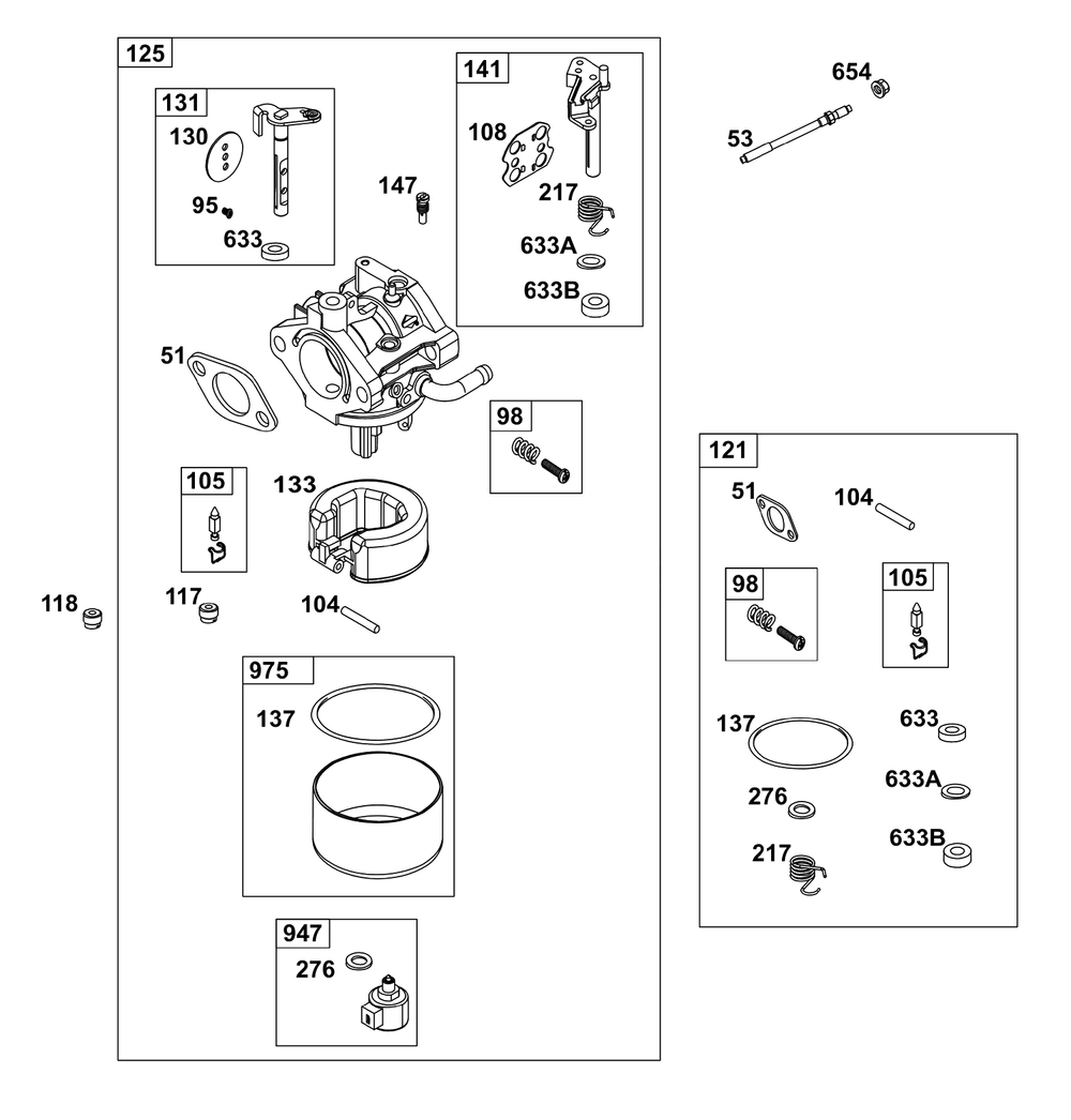 Carburetor Group Diagram and Parts List for 31R875-0038-B5  Briggs and Stratton Engine